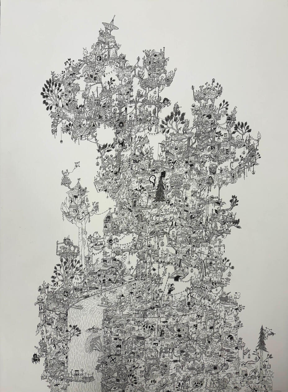 &quot;ethical superstructure 002&quot; (23.5x36&quot;, ink on cold-press bristol, 2025)