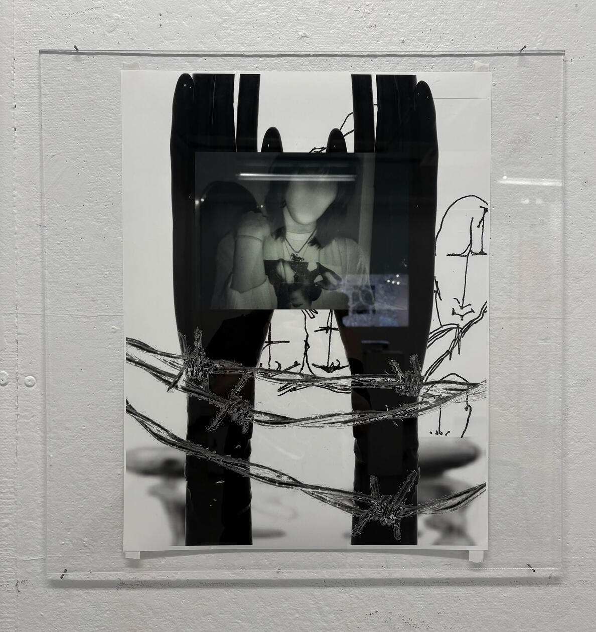 "trespassers" (17x22", mixed media digital, plexiglas 2025)